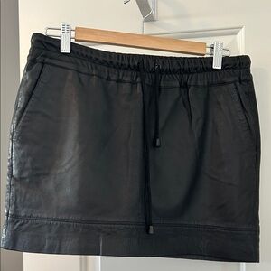 Mango Black genuine leather mini skirt